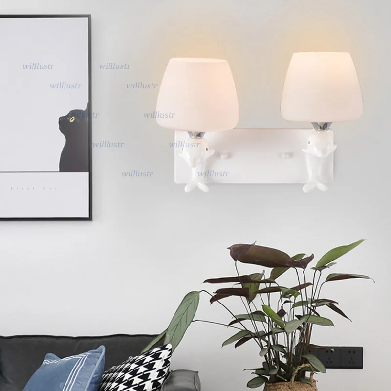 Cute Resin Dolphin Wall Lamp Milk White Glass Sconce Hotel Cafe Bakery Aisle Living Room Bedside Single Double Head Lighting