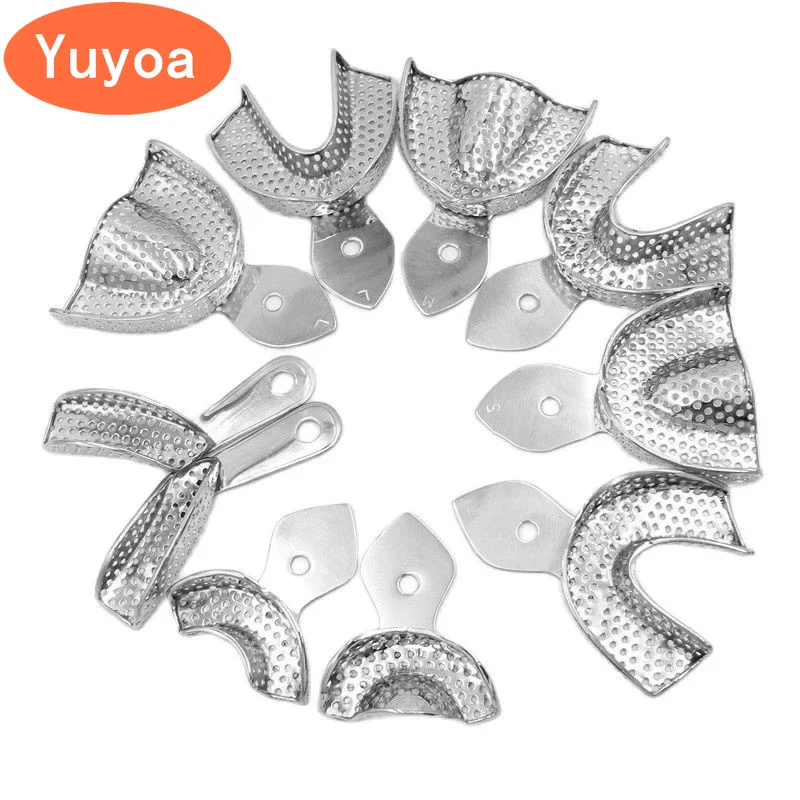 10pairs Dental Impression Tray Stainless Steel Teeth Tray Autoclavable Denture Instrument Trays Dentist Tools Teeth Holder Tray