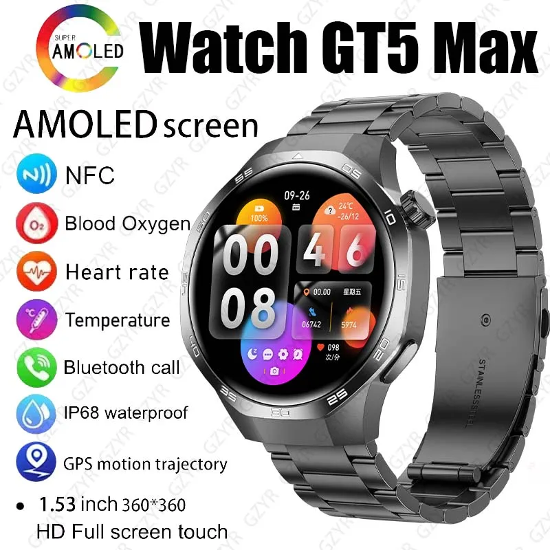 New For Huawei Smartwatch Men GPS Track NFC Compass AMOLED HD Screen Heart rate Sports Waterproof Bluetooth Call Smartwatch 2024