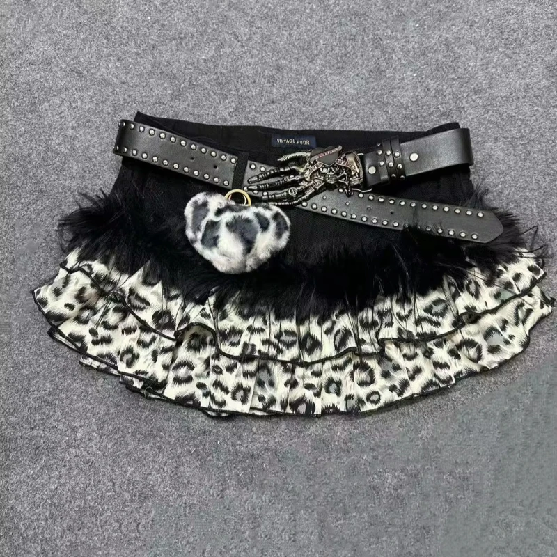 Y2K Street Spicy Girl Mao Mao Splicing Ancient Half length Skirts Fashion Pure Desire Wind Abi Gothic Short Skirts Without Belt image 5