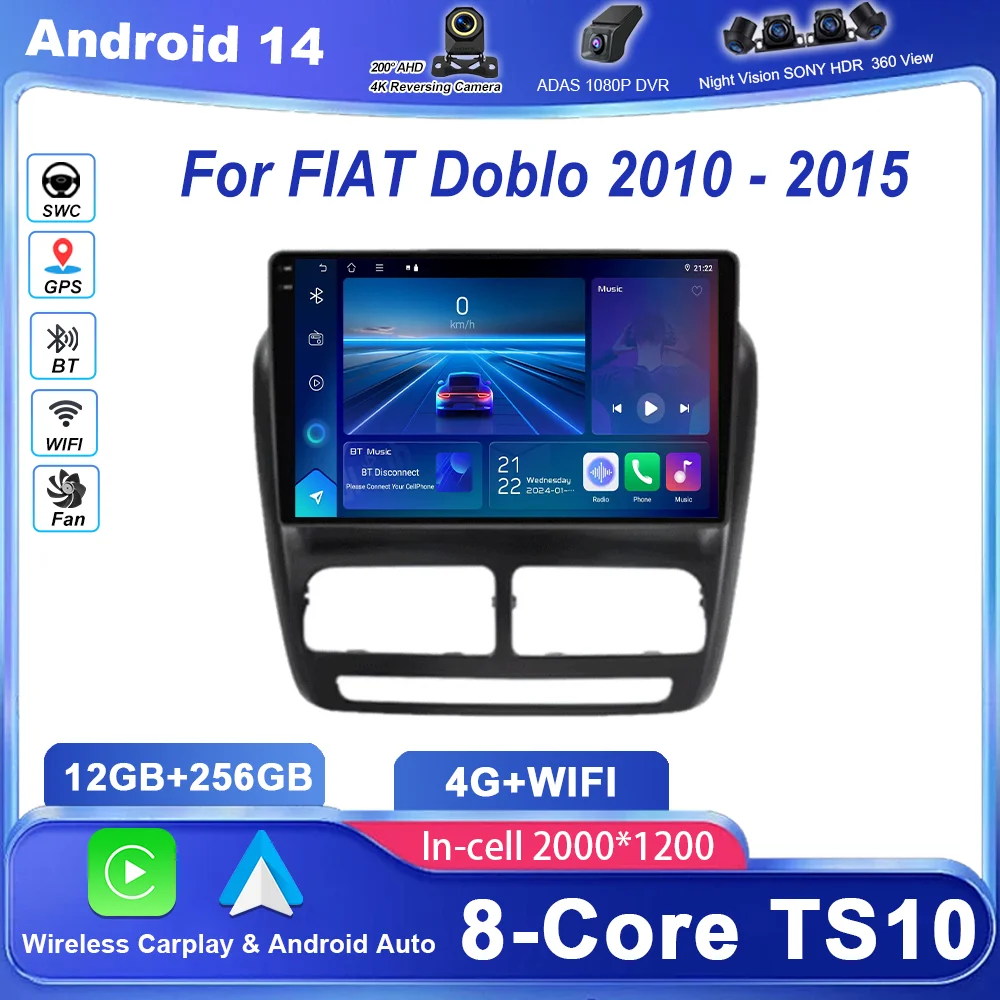 

Car DVD Android 15 Carplay For FIAT Doblo 2010 2011 2012 -2015 Auto Radio Stereo GPS Navigation Multimidia Player 4G WIFI BT DSP