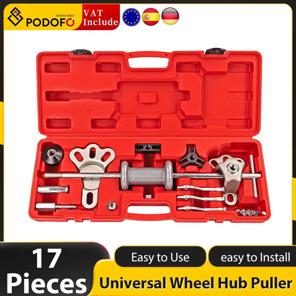 Podofo 17 Piece Universal Wheel Hub Puller Set with Slide Hammer Wheel Bearing Puller Wheel Bearing Tool for Car Wheel Hubs