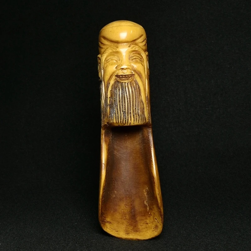 YIZHU CULTUER ART Size 13.7 × 4 cm Chinese Hand Carved god of longevity statue tea leaf spoon Collection