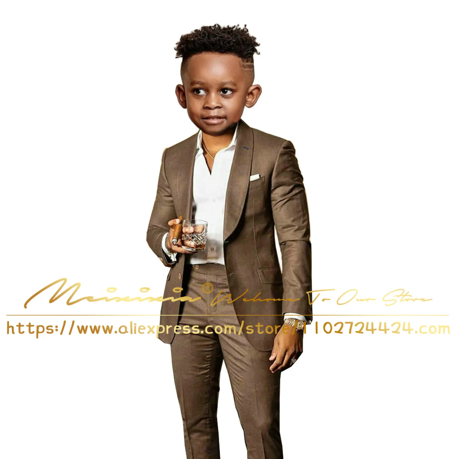 Brown Boys Suits for Wedding 2 Pieces Formal Suit Single Breasted Blazer Jacket Pants Outfits Kids Birthday Gift Custom Homme