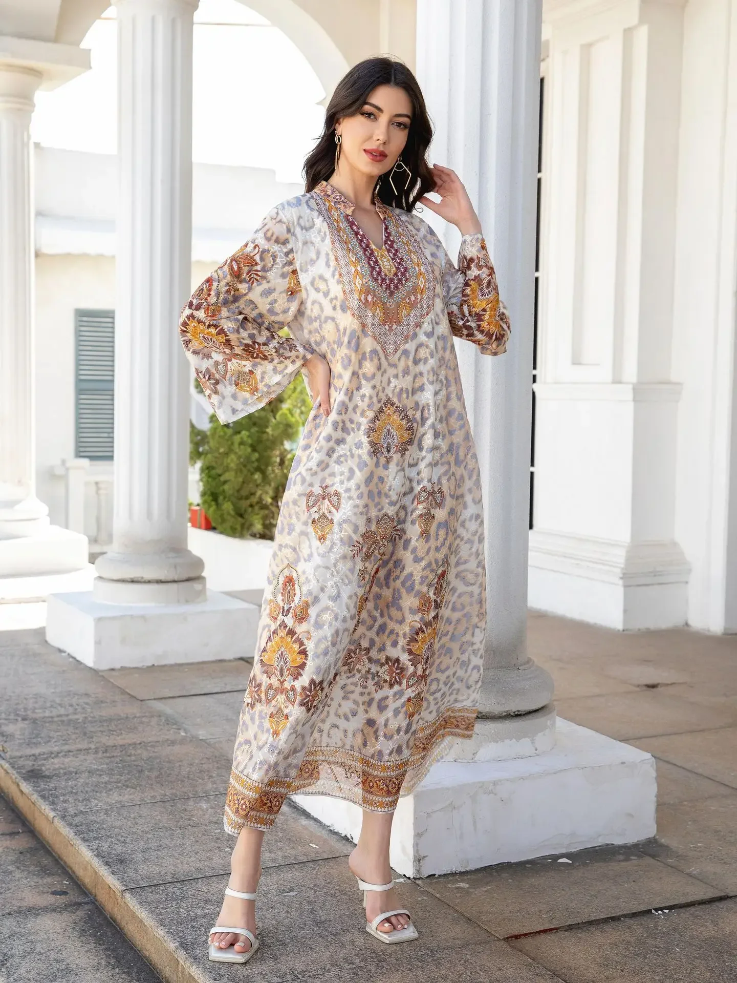 Robe feminino muçulmano do oriente médio, tecido bordado, estampa de diamante quente, vestido feminino abayas