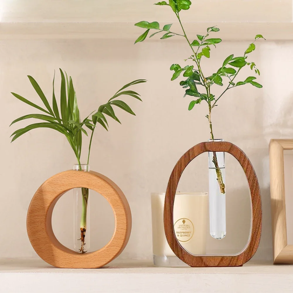 

Decor Household Vase Flower Arrangement Vase Wooden Rack Hydroponic Planter Test Tube Bud Vase in Wooden Air Holder Tube Vases