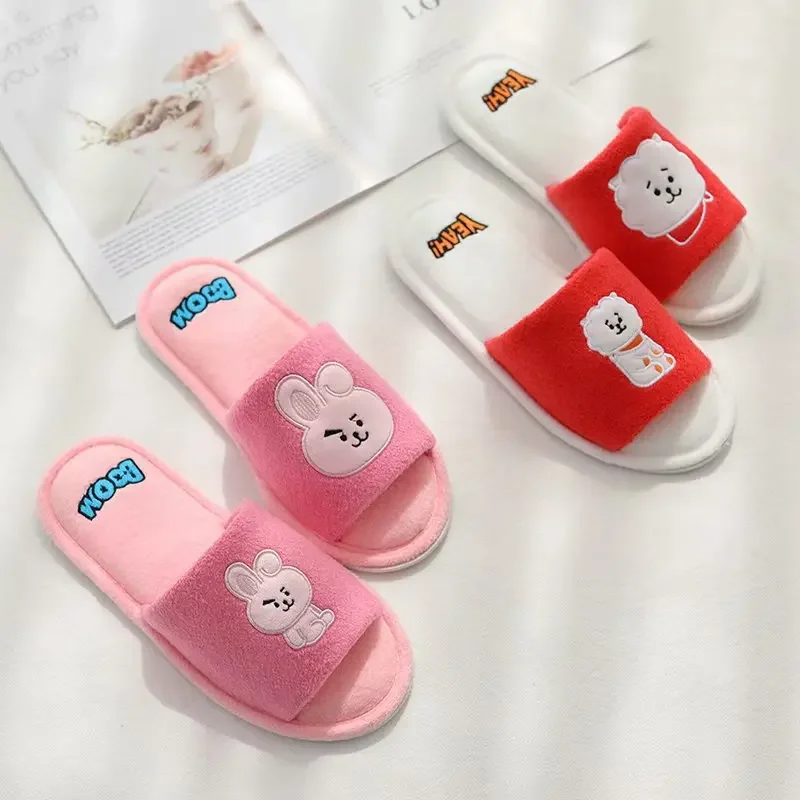 Spring Autumn BT21 Kawaii Tata Cooky Fish Mouth Slippers Women Hooky Chimmy Indoor Suede Open Toe Non Slip Soft Bottom Slippers