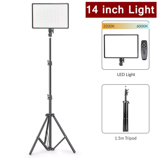 

inch LED Video Light Panel Fill Lamp with Tripod Remote Control Dimmable 3200k-6000k Photography Lighting For Photo Studio