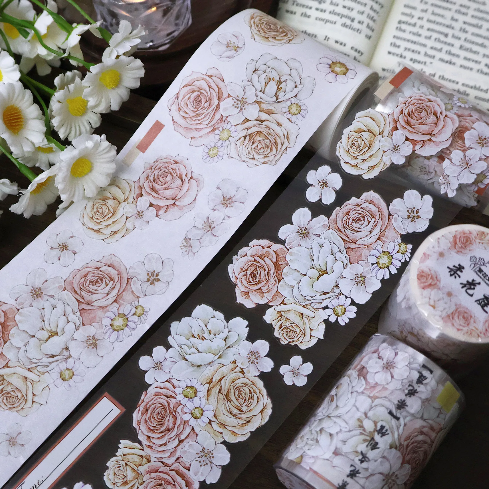 

【Rohwa Garden】Vintage Orange Pink Rose Washi PET Die Cut Shell Silver Journal Tape