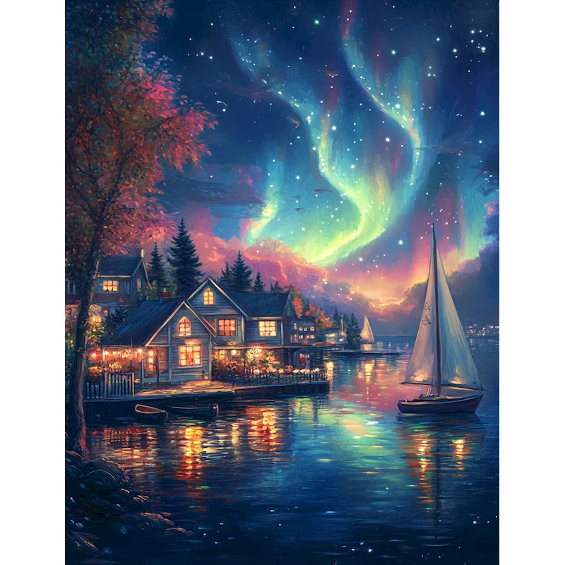 

SDOYUNO Diamond Painting Seaside Craft Kit Mosaic Moon Scenery Diamond Art Round Drill Embroidery Aurora DIY Handmade Gift