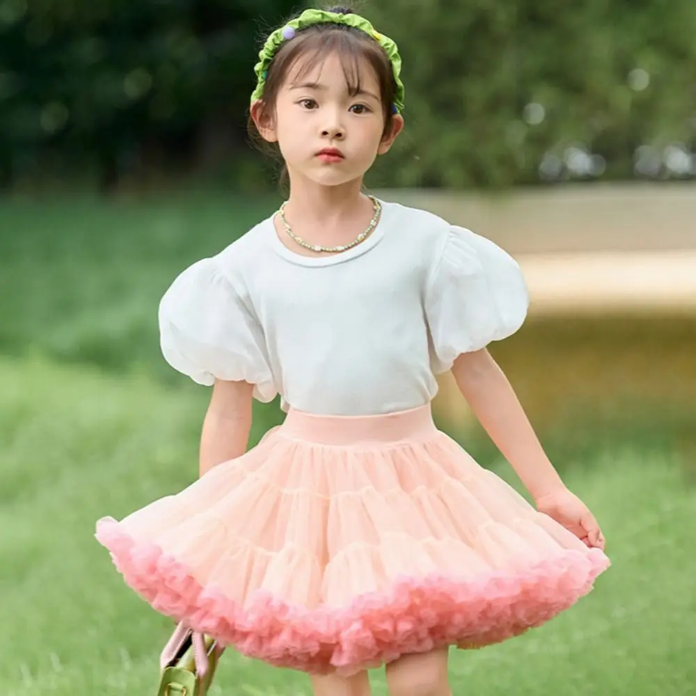 Elegant Princess Fluffy Tulle Skirt Ballet Elastic Waist Party Dance Dress Lace Mesh Skirts For Children Baby