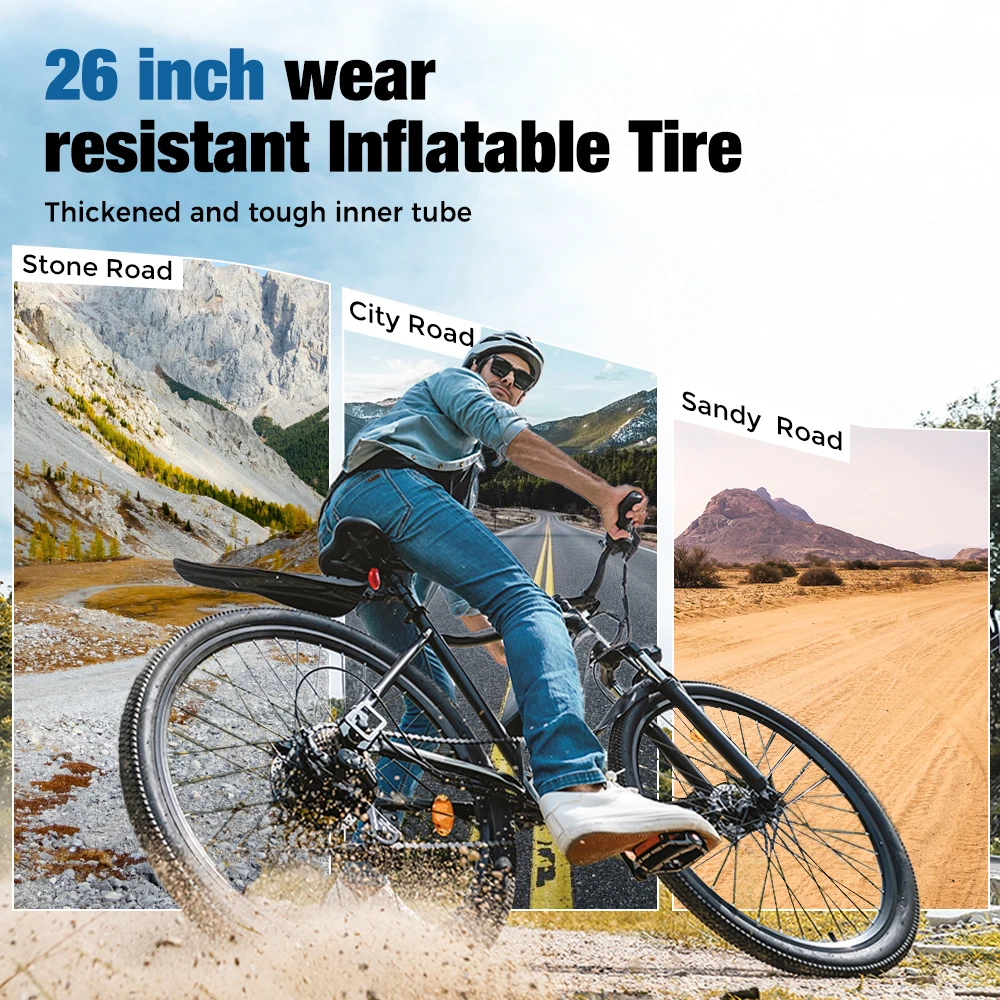 26 بوصة EB3 دراجة كهربائية 250 واط موتور 36V10.4Ah بطارية 100 كجم المدى 5 سرعات أقصى سرعة 25 كم/ساعة تعليق مزدوج مدينة التنقل EBike #6