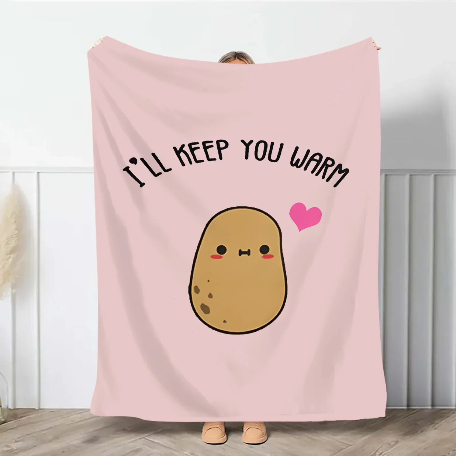 I Will Keep You Warm Potato Print Throw Blanket, Soft Cozy Blanket for Sofa Bed Camping, Versatile Holiday Home Decor Gift