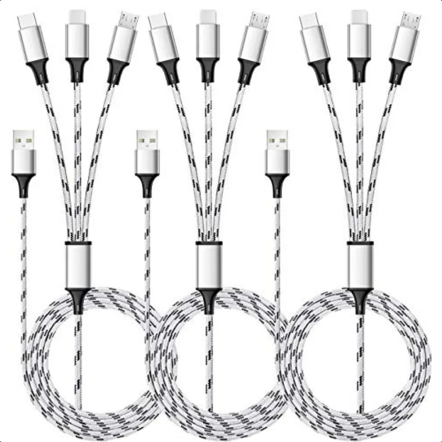 Multi Charging Cable 5ft 3Pack Multi Charger Cable Nylon Braided Multiple USB Universal 3 in 1 Charging Cord Adapter with TypeC