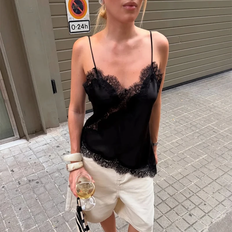 Lace Camisole Top For Women 2025 Trafizaran Summer Backless Lace Asymmetrical Hem Party Night Show Womens Lingerie Style Top
