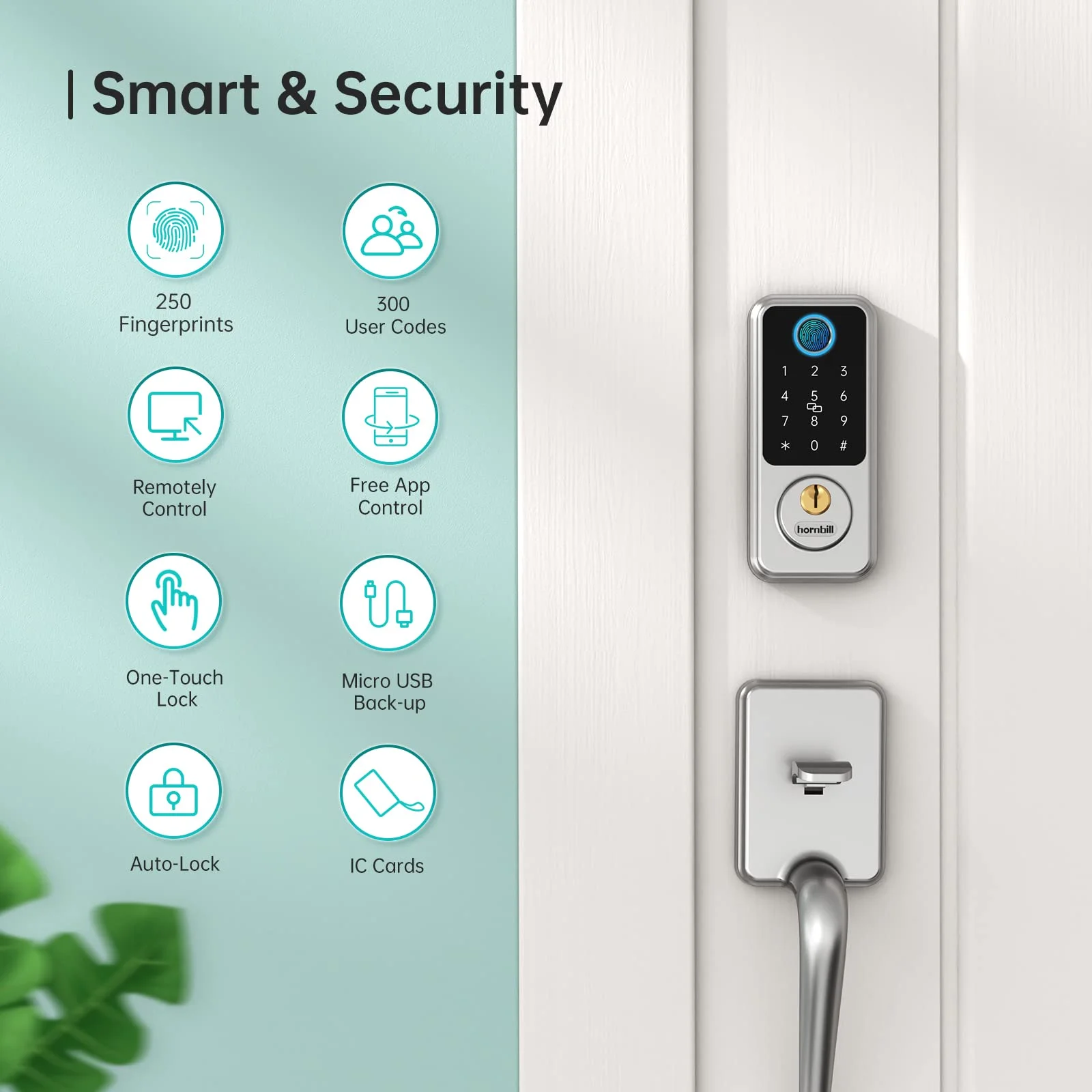 Hornbill Wifi Smart Door Lock Keyless Entry With G2 Gateway Fingerprint Deadbolt Locks Keypad Front Electronic Lock Remote Home