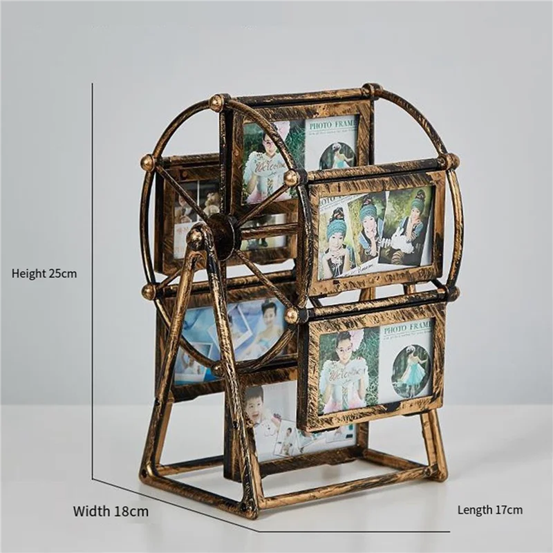 VELIF-2X Rotating Windmills Wheel Picture Frame Photo Album Self Assembly Wedding Family Photograph Frame Home Desktop Decor A