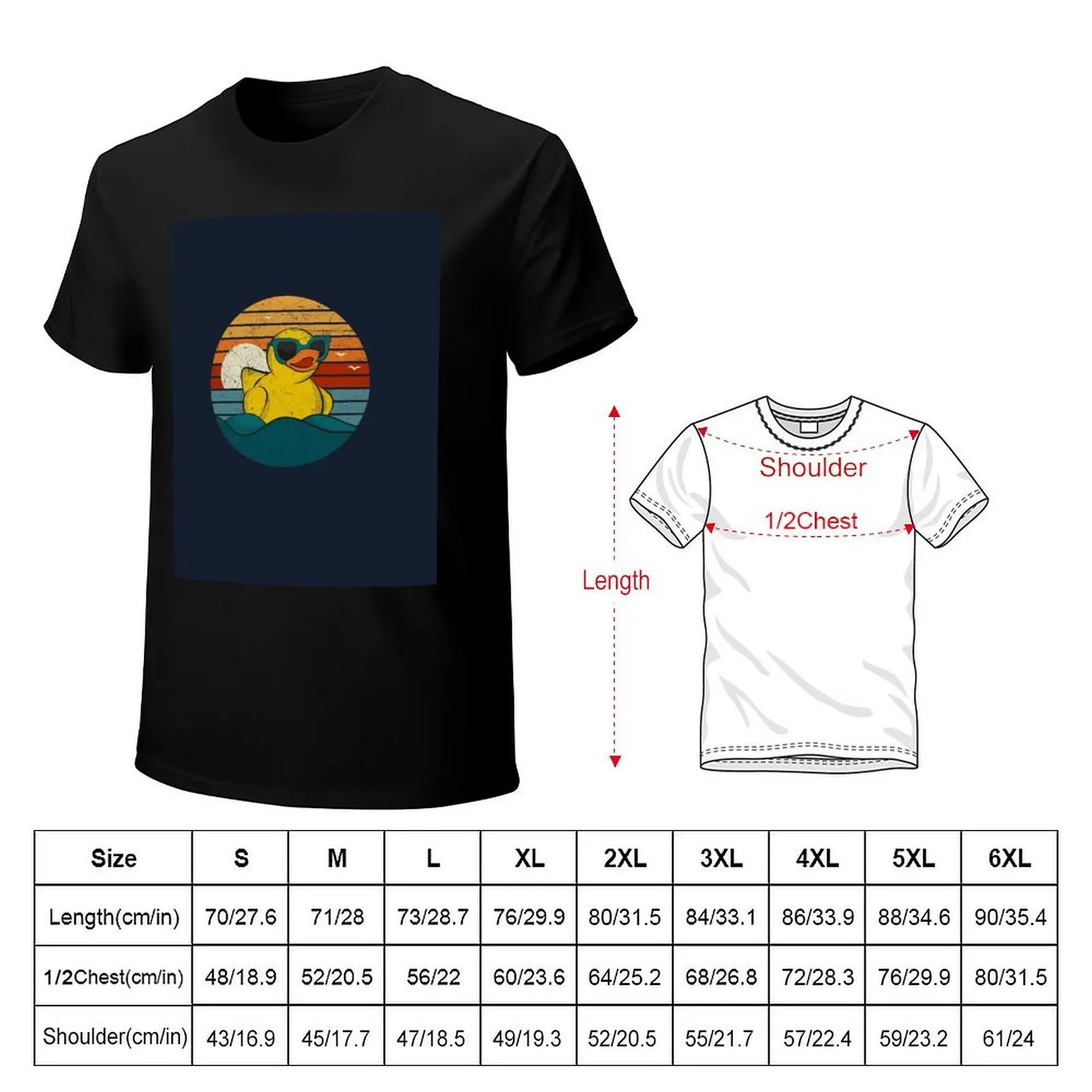 Vintage Retro Sunset Art Of Zoo Cute Yellow Rubber Duckling Bath Toy Rubber Duck Ducky T-Shirt Soft Durable Cotton T-Shirt