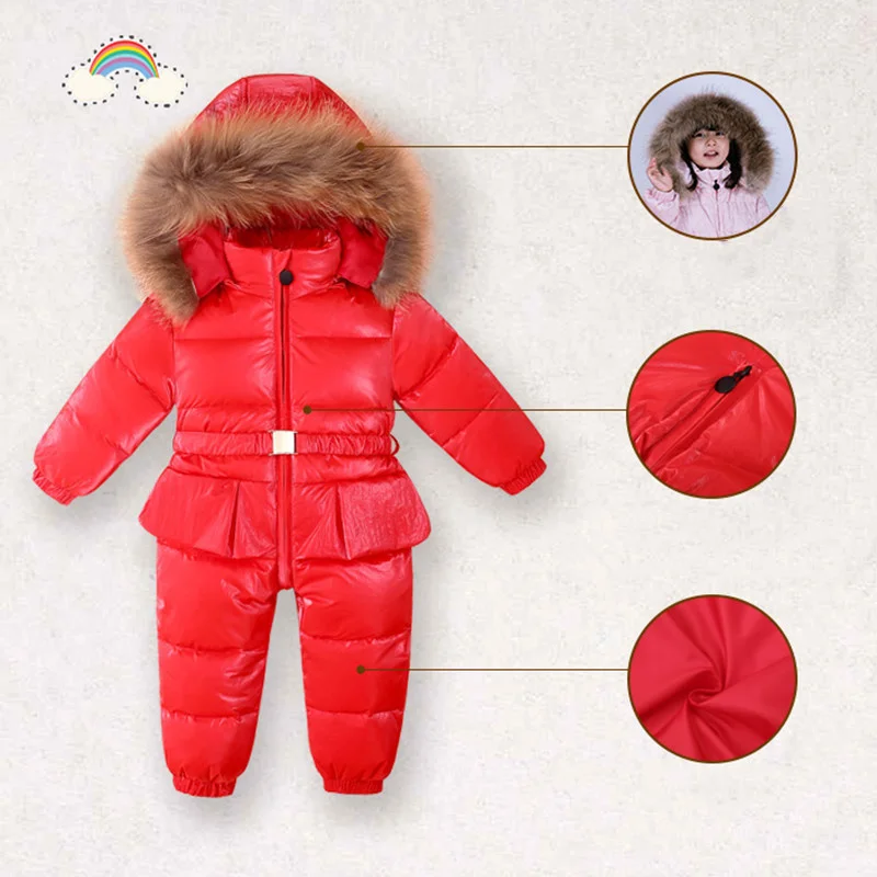 Russian Winter Snowsuit 2023 -30 Baby girl Clothes 80% Duck Down Jacket coat Outdoor Infant Girls clothing Kids Jumpsuit 1~4y