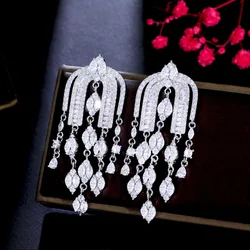 CWWZircons Expensive Bling CZ Big Long Dangly Drop Chandelier Bridal Earrings for Women Luxury Wedding Jewelry Accessories CZ465