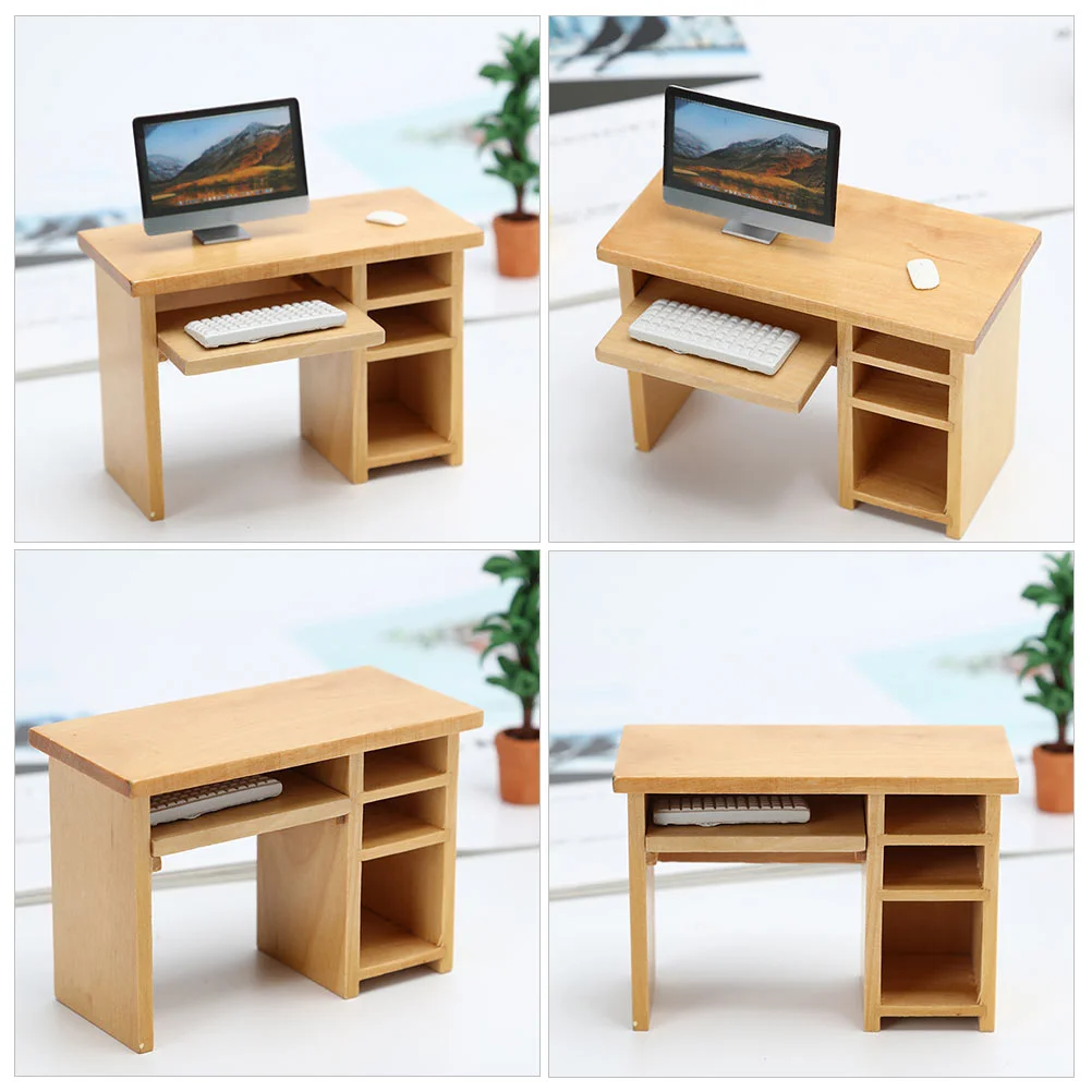 Miniature Computer Desk 1: 12 Miniature Desk Wooden Desk Furniture for