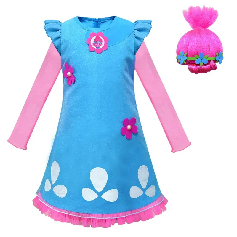 Poppi dress for girls Princess T-trollsing cosplay costume for kids magic elves Halloween dresses girl fairy flower outfits