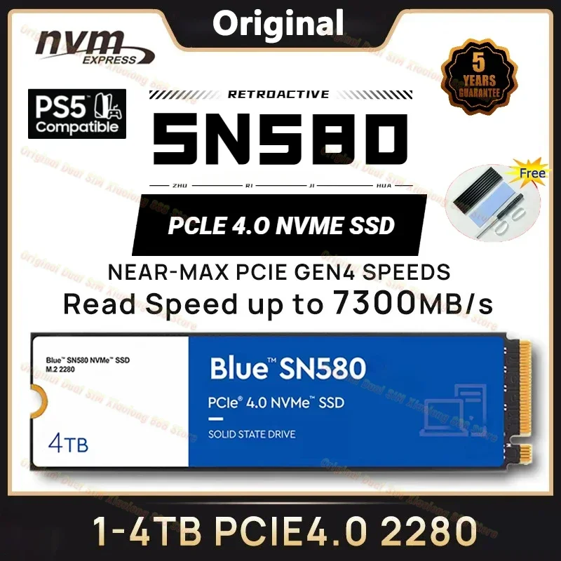 SN580 SSD DW-Blue NVMe 500GB 1TB 2TB PCIe4.0 4150MB/s M.2 2280 Drives for Laptops Computer PC