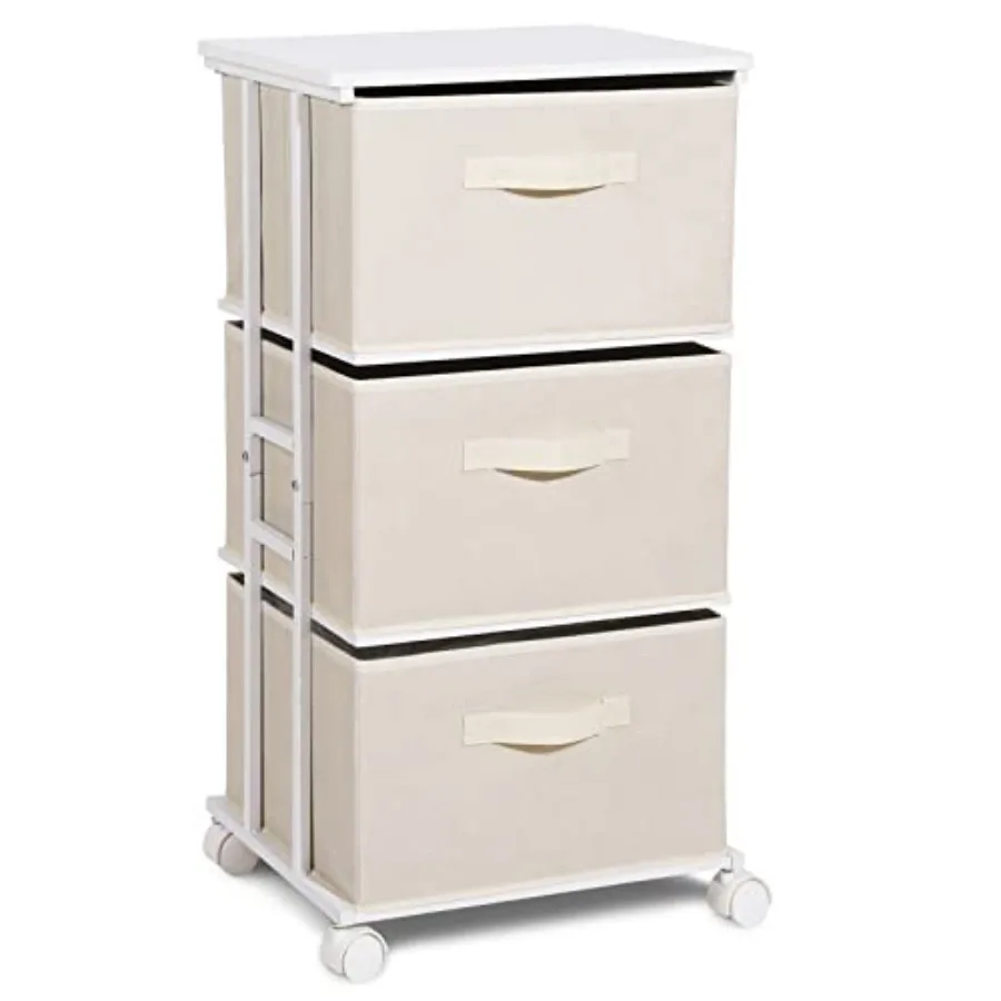 

Dresser Tower with 3 Drawers for Bedroom Fabric Storage Organizer Unit Chest of Drawers with with WoodTop Small Vertical Storag