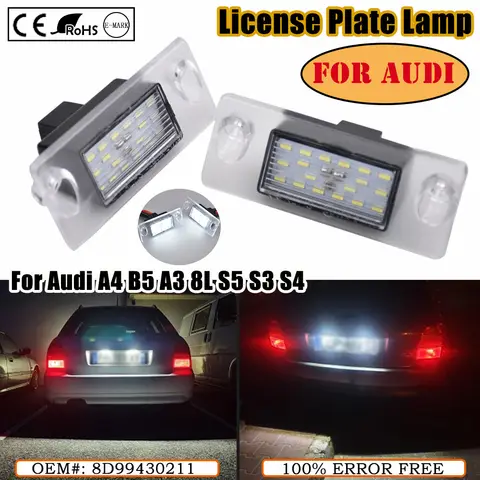 White Car LED Number License Plate Light Lamps For Audi A4 S5 B5 A3 8L S3 Sportback S4 Avant Canbus Error Free 8D99430211