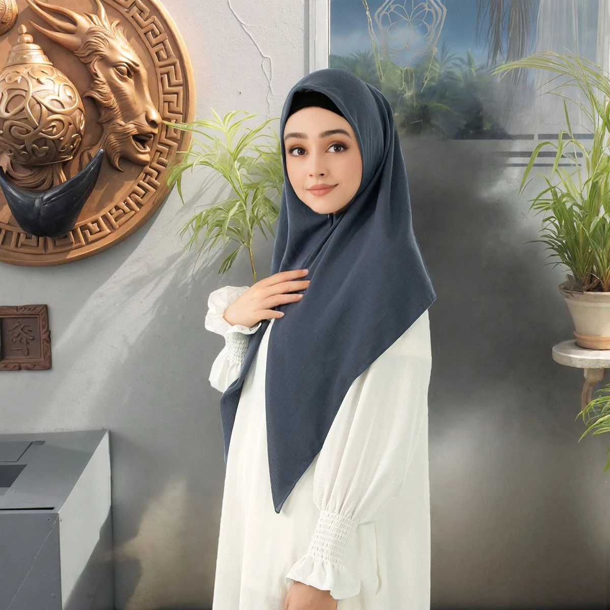 

Woman Muslim Cotton Linen Instant Hijab Scarf With Zipper Solid Color Hijabs Ethnic Islam Turban Headscarf Scarves Shawl