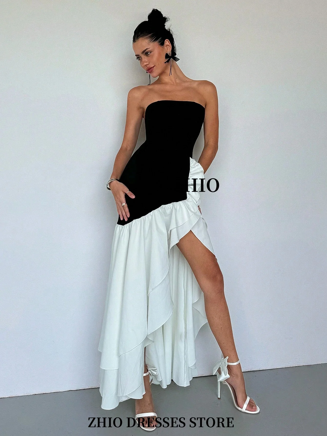 ZHIO Elegant Lotus Leaf Pleated High-Eeam Dress Casual Wedding Graduation Dress Vacation Dress Carnival Birthday Club Customized