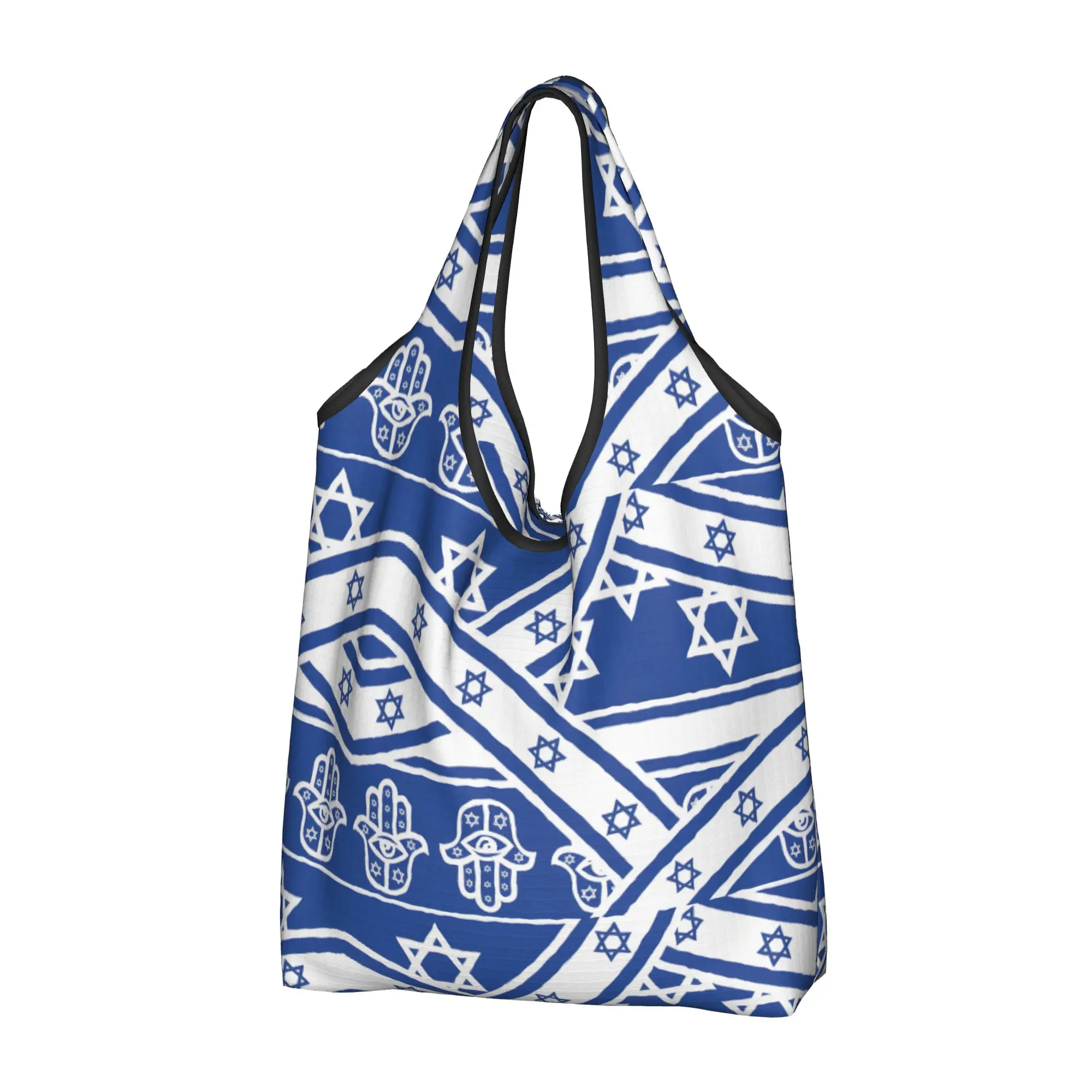 Funny Israel Star of David Stripe Shopping Tote Bags Portable  Groceries Shopper Shoulder Bag