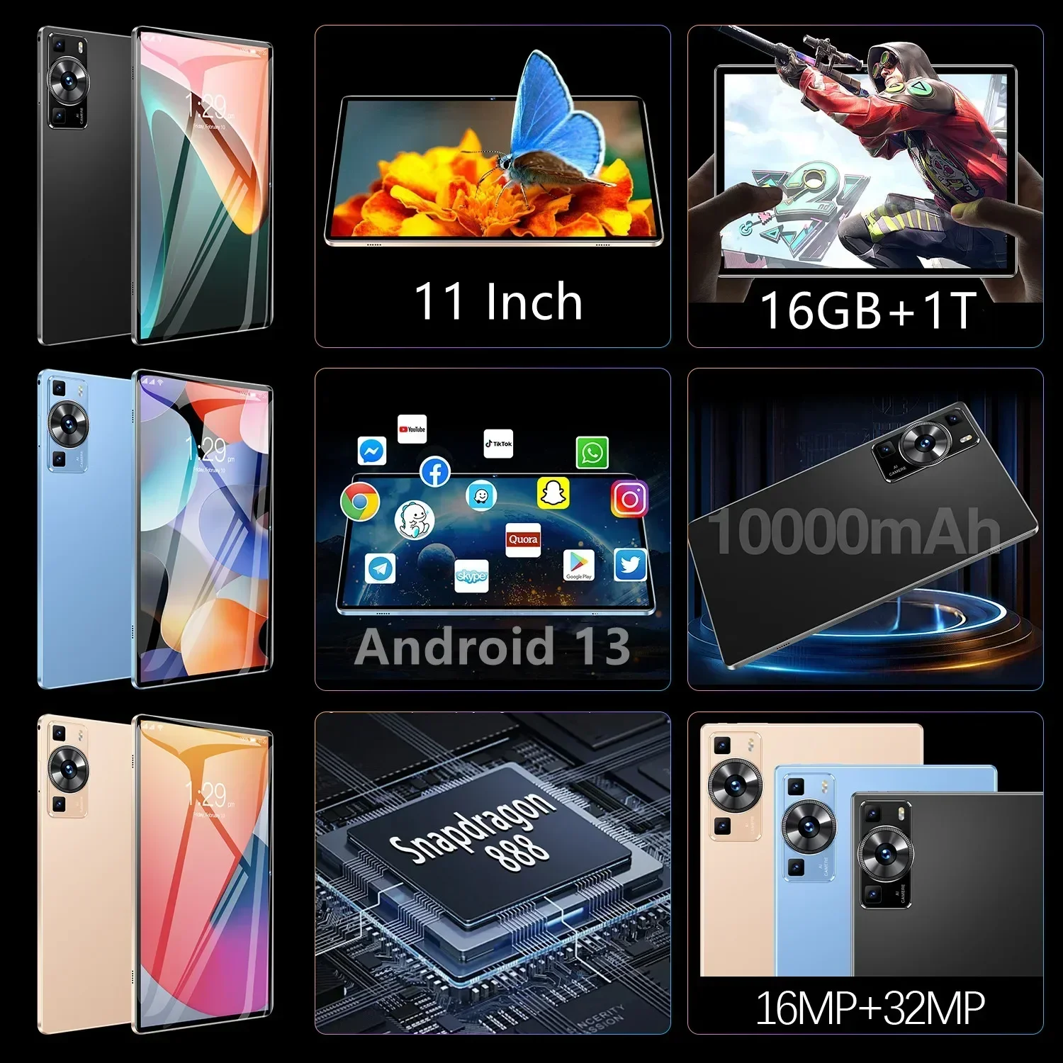 Global Version NEW Original P60 Pro Tablet 16GB+1TB 11 Inch 4K Android 13 Snapdrago 888 5G WIFI Dual SIM Card Phone Call Tablet