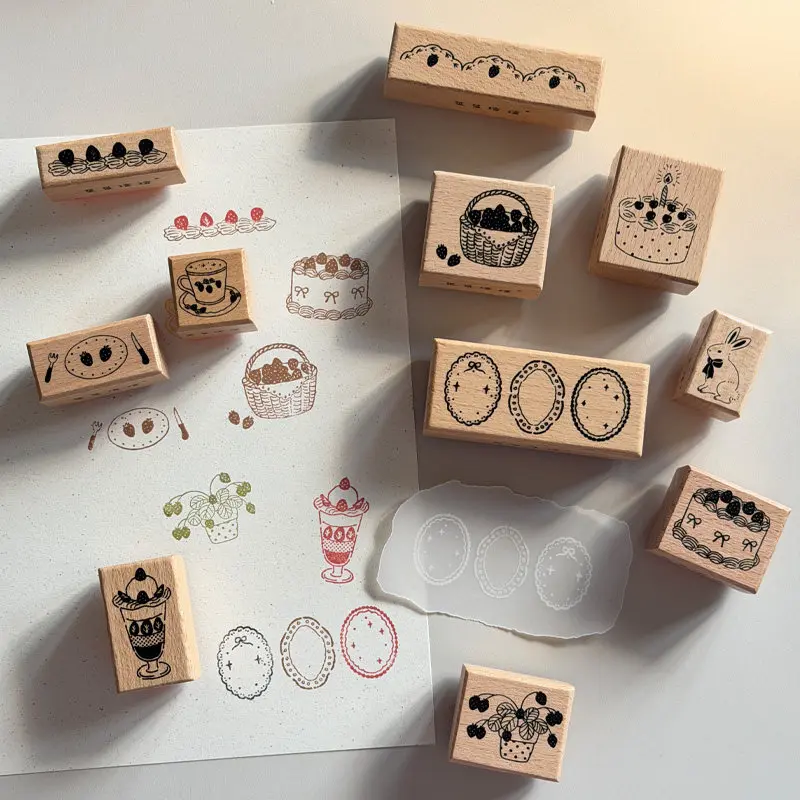 

Vintage Rabbit Strawberry Lace Wooden Rubber Stamp DIY Scrapbooking Photo Album Card Making Wood Seal