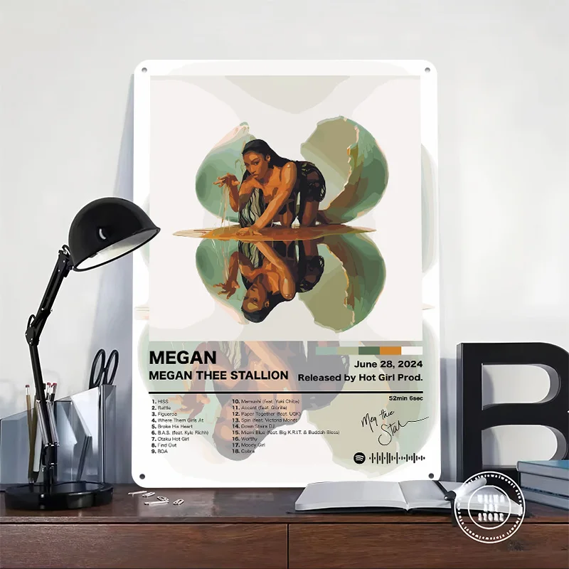 M-Megan Thee Stallion Album Cover 3D Texture Printed Poster Custom Vintage Metal Tin Plate Sign for Wall Art Decor Luxury Home