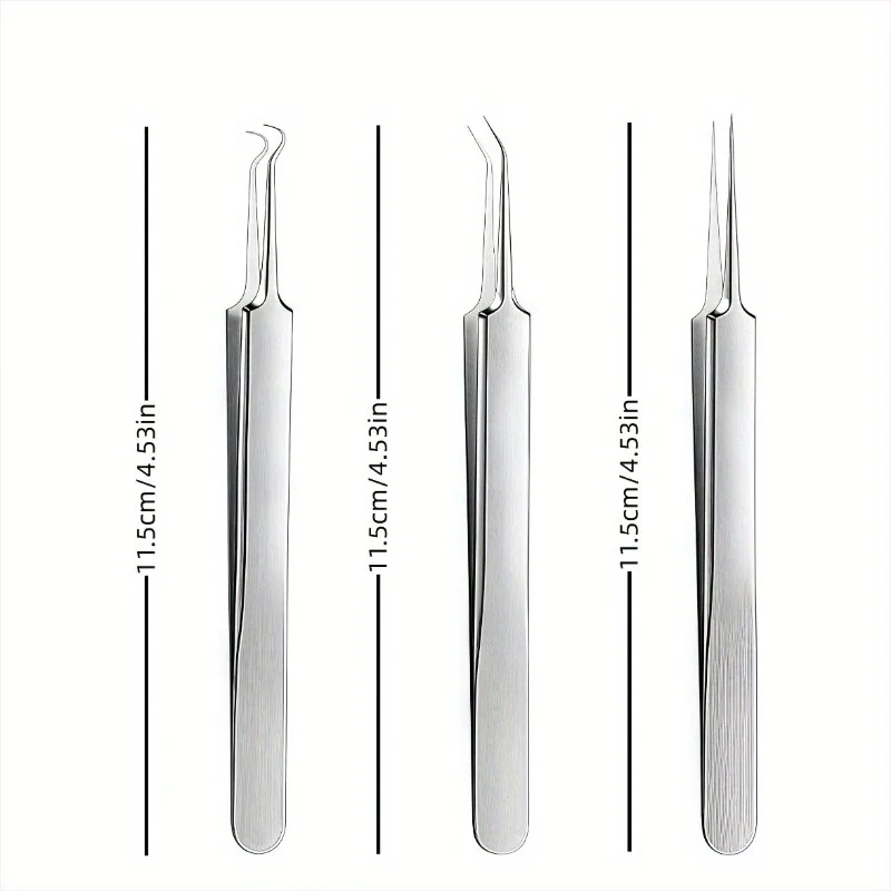 Jeu d'aiguilles professionnelles pour points noirs et boutons, extracteur de points de précision avec pincettes, élimination des points noirs et presser les boutons, 3 pièces