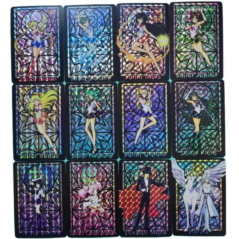 24Pcs/set Sailor Moon Tsukino Usagi The Third Series Church Style Stained Glass Anime Game Characters Collection Cards Diy Gifts