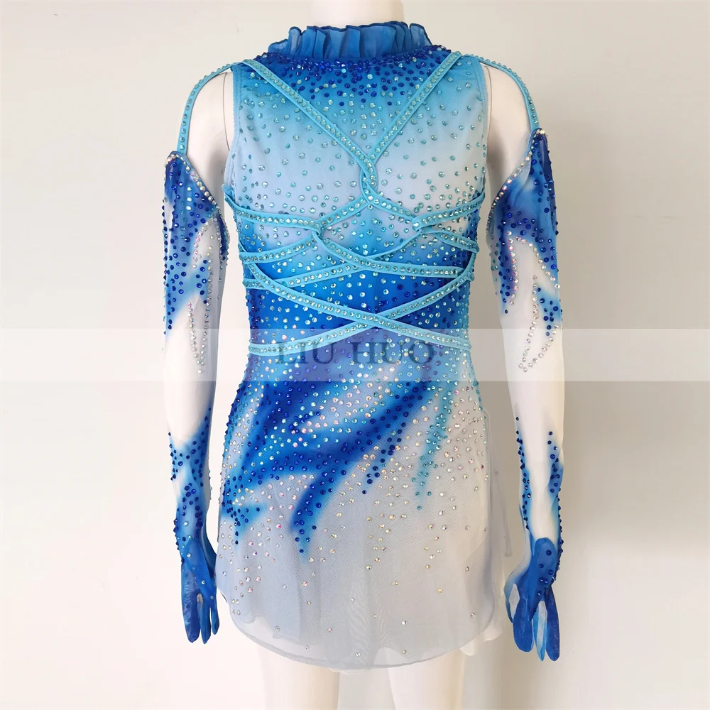 LIUHUO-Ice Dance Figure Skating Vestido para Mulheres, traje personalizado para Adulto, Menina, Adolescentes, Performance, Competição, Collant, Rolo Azul