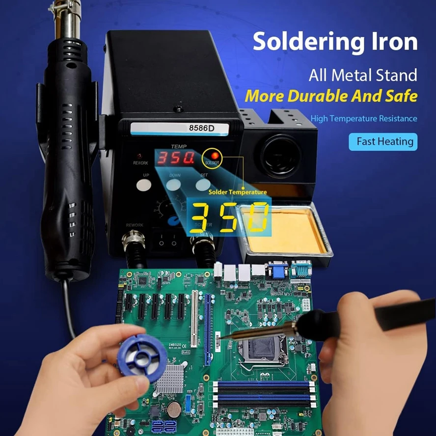 Soldering Station 2IN1 Hot Air Gun Solder Station with Digital display 10-Minute Sleep Mode for SMD Rework 220V Cellphone Repair