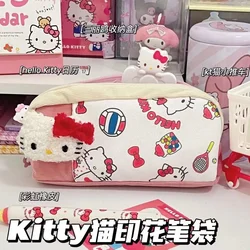 Sanurgente Cartoon Hello Kitty Trousse à crayons pour fille, trousse de maquillage portable, sac à crayons de grande capacité, imprimé Anime mignon KT, Kawaii, cadeau d'anniversaire