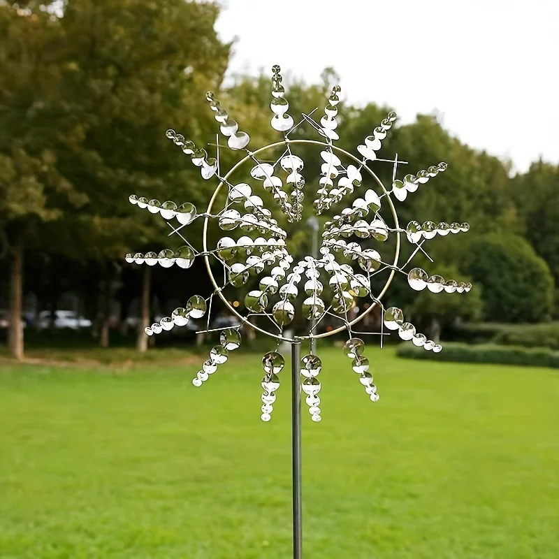 Unique and Magical Metal Windmill 3D Wind Powered Kinetic Sculpture Lawn Metal Wind Solar Spinners Yard and Garden Decor