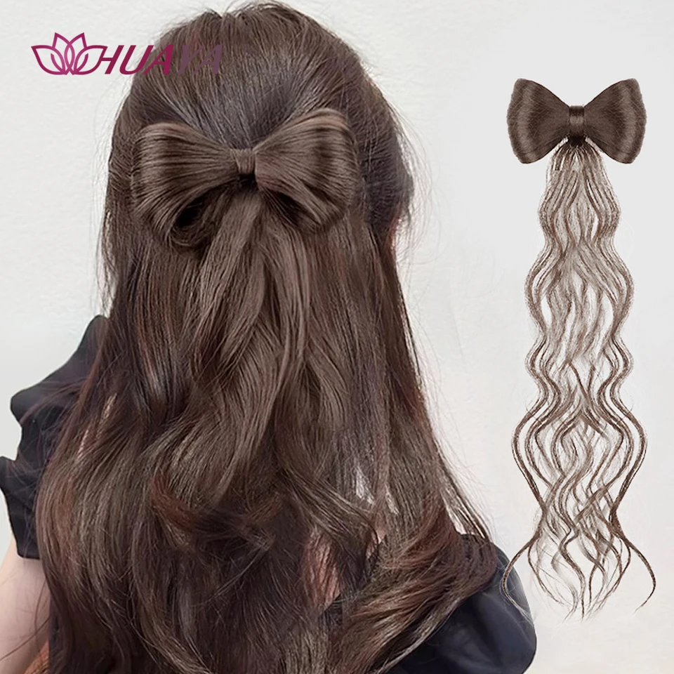 Synthetic Bow Bun Chignon with Curly Tassel Heat Resistant Natural Fake Hair Accessories Fluffy  Bow Hair Clip Wig Styling Tools