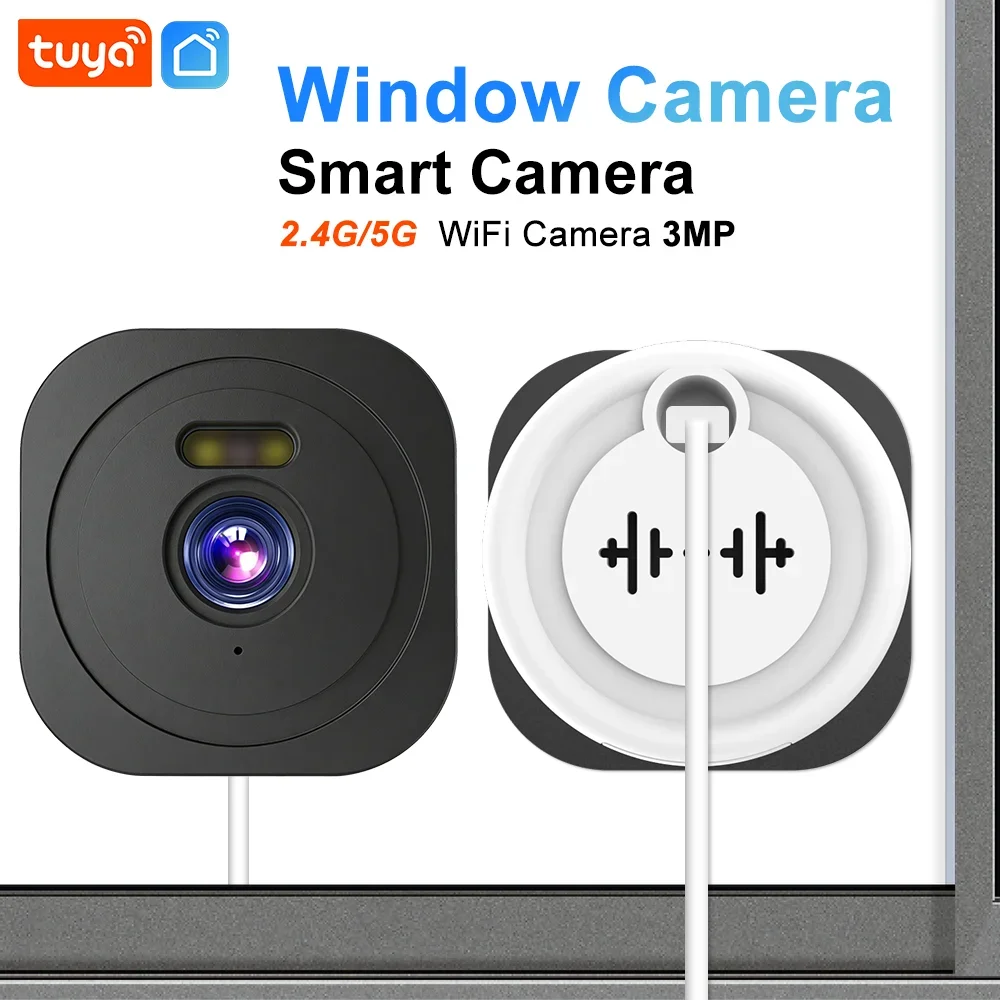 

Камера для окна Tuya 2.4ГГц и 5ГГц WiFi 2K, купольная, без сверления, для домашней безопасности, внутреннего наблюдения, с функцией обнаружения человека, приложение Tuya