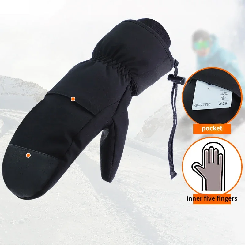 Winter Men and Women Snowboarding Gloves Inside Five Fingers Warm Touch Screen Waterproof Ski Motorcycle Gloves