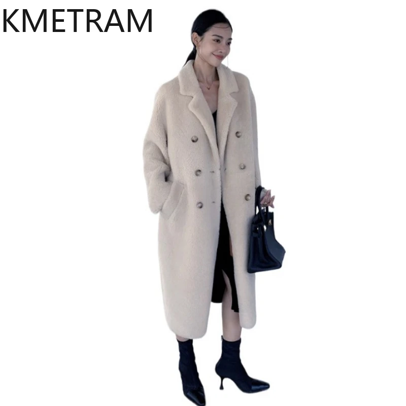 Natural Wool Sheepskin Double Faced Fur Jacket Woman Luxury Off-white Long Real Fur Coat Winter Clothes 2025 шуба женская