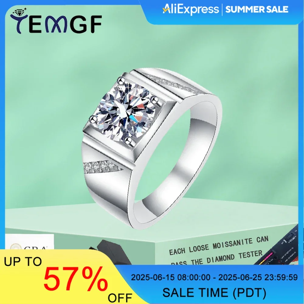 

TEMGF S925 Sterling Silver Wide Ring for Men Full Moissanite/Zircon Inlay Couple Simple Fine Jewelry Daily Party Fashion Item