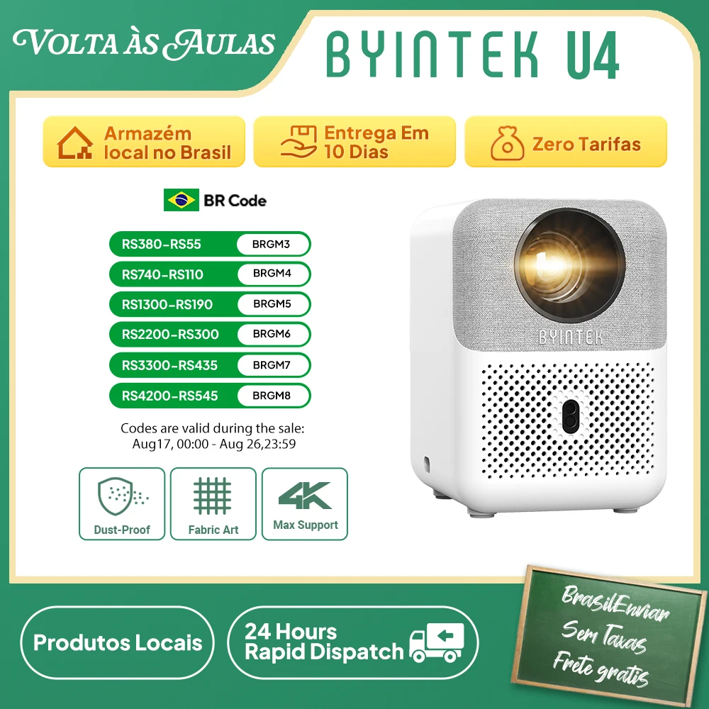 Projetor Mini Full HD BYINTEK U4 LOVE 1 1080P 4K Vídeo WIFI Android Foco Automático Projetores Portáteis para Cinema em Casa