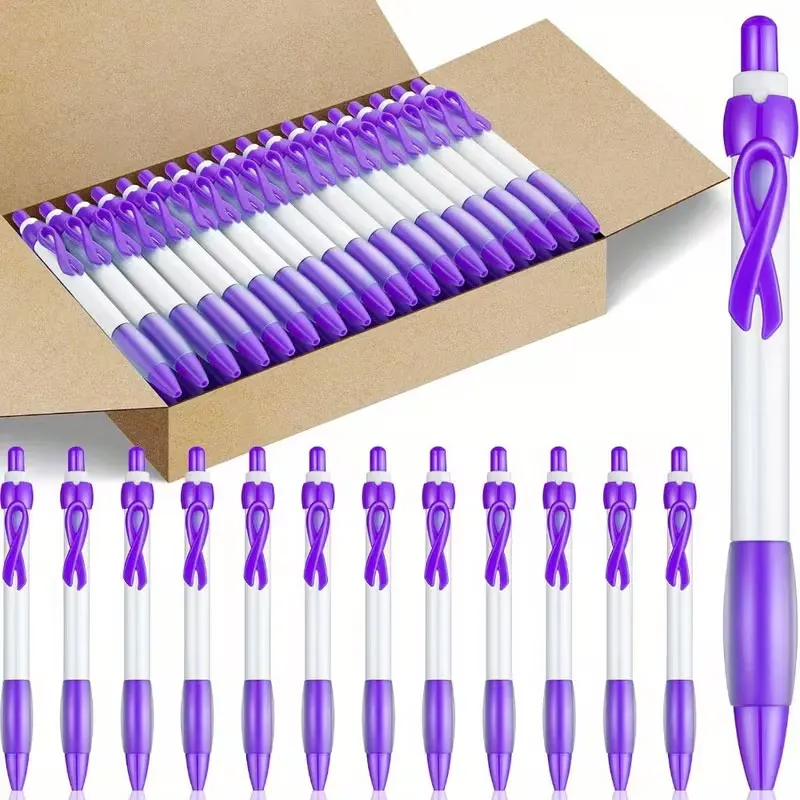 

20 Pink and Purple Mental Health Awareness Pens - Cancer and Autism Awareness Ribbon Themed, Retractable Black Ballpoint Pens, Suitable for Charity Events, Volunteer Gifts, and Public Health Awareness Campaigns, Ideal for Mother's Day, Valentine's Day, Gr