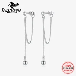 TrustDavis Real 925 Sterling Silver Fashion Sweet Bead Chain Charm Stud Earring For Women Wedding Valentine's Day Jewelry DB304