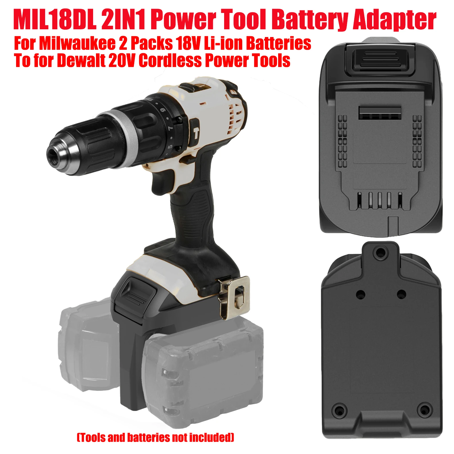 HAKSINKY محول البطارية MIL18DL 2 في 1 لميلووكي 2 حزم بطاريات 18 فولت تحويل إلى لاستخدام أدوات كهربائية لاسلكية ديوالت 20 فولت